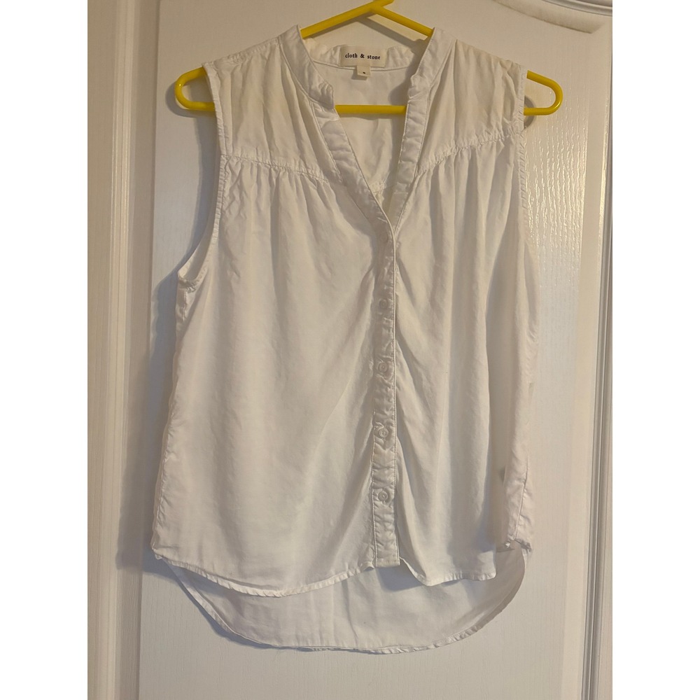 Cloth & Stone White Sleeveless Button Down Blouse Split Neck Top Small